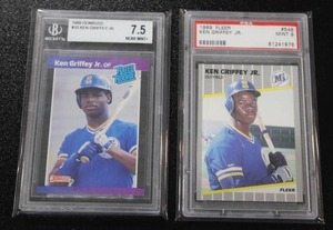 lot 138 image: 1989 Fleer PSA 9 & Donruss BGS 7.5 Ken Griffey Jr. Rookie Card Lot  2 Rookie Cards