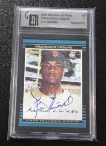 lot 139 image: 2002 Bowman Draft Francisco Liriano #147 GAI Certified Autograph Rookie Card