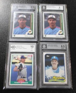 lot 142 image: 1989 Randy Johnson Graded Rookie Card Lot  4 Rookie Cards
