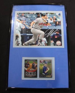 lot 192 image: Joe Mauer Autograph Photo 18x12 Framed Display w Cards Please read description