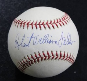 lot 233 image: Bob Feller Rawlings Bobby Brown American League Baseball Autograph