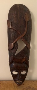 lot 62 image: Vintage Wooden Ethnic Wall Hanging Mask