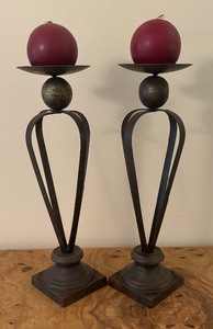 lot 91 image: Pair of Metal Candle Holders with Ball Candles