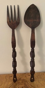 lot 95 image: Vintage Large Wooden Fork and Spoon Set