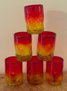 lot 101 image: Six Vintage Blenko Crackle Glass Tumblers