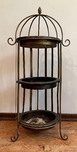 lot 76 image: Three Tiered Metal and Wood Shelf