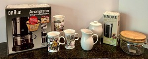 lot 111 image: Coffee Making Lot with Braun Aroma Master Coffee Maker, Krupts Coffee and Spice Grinder and More