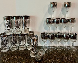 lot 114 image: Beautiful Vintage Silver Adorned Glasses and Wine Glasses