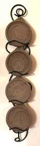 lot 133 image: Sun and Moon Motif Pottery Plates with Metal Display Rack