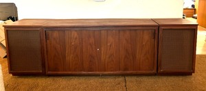 lot 2 image: Barizilay Mid Century Stereo  Barzilay Mid Century Electronics System with Two Speakers