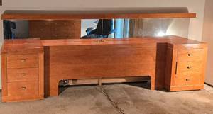 lot 22 image: Vintage Lane King Headboard and Bedside Drawer Set