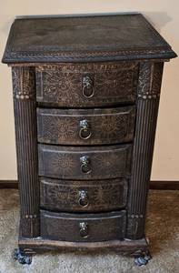 lot 32 image: Vintage Wooden Cabinet with Metal Overlay