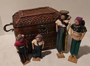 lot 153 image: Cute Decorative Trunk Plus Folk Art Dolls