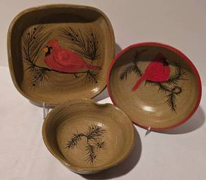 lot 155 image: Lovely Signed Cardinal Motif Pottery