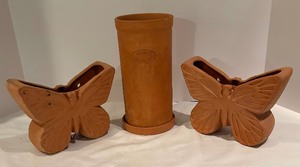 lot 304 image: Terra Cotta Butterfly Planters and Wine Chiller