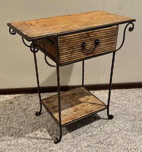 lot 311 image: Rustic Iron and Wood Accent Table
