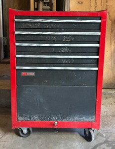 lot 367 image: Sears Craftsman Tool Chest on Casters with Lots of Garage Goodies