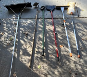 lot 405 image: Long Handled Tools Including Tiller, Broom, Duster and More
