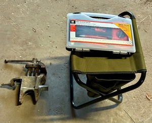 lot 406 image: Shop Clamp, Portable Work Stool and Electrical Test Kit