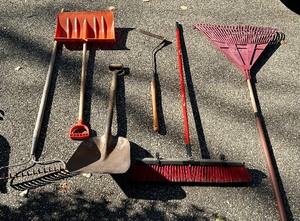 lot 352 image: Long Handled Tools Including Rake, Shovel, Broom and More