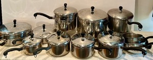 lot 206A image: Large Lot of Vintage Farberware Pots and Pans