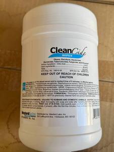 12x 1lb 9oz Canisters Clean Cide Germicidal Wipes
