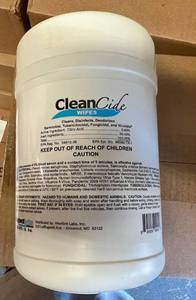 12x 1lb 9oz Canisters Clean Cide Germicidal Wipes