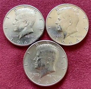 lot 8 image: (3) 90% Silver Kennedy Half Dollars
