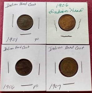 lot 23 image: (4) Indian Head Pennies