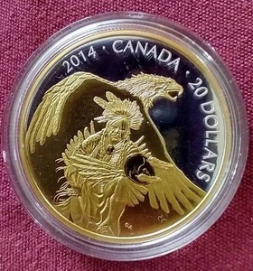 lot 28 image: 2014 Canada Nanaboozhoo Legend Gold-Plated Silver 20 Dollar Coin