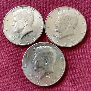 lot 43 image: (3) 90% Silver Kennedy Half Dollars