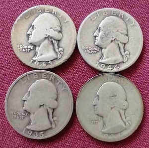 lot 45 image: (4) 90% Silver Washington Quarters