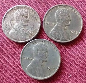 lot 58 image: (3) 1943 Steel Pennies - All 3 Mint Marks