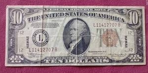 lot 72 image: Very Rare 1934 $10 Hawaii Note - Awesome