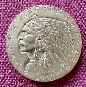 lot 73 image: Beautiful 1910 Indian $2.5 Gold Piece