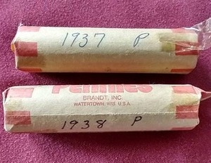 lot 80 image: (2) Wheat Penny Rolls - 1937 & 1938