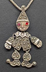 lot 106 image: Marcasite Clown Pendant and Sterling Silver Box Chain