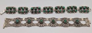 lot 90 image: Pair of Vintage Sterling Silver and Malachite Bracelets