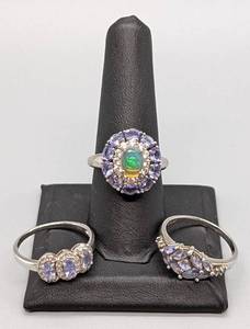 lot 107 image: Three Tanzanite and Sterling Silver Rings by Stauer