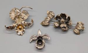 lot 114 image: Three Floral Sterling Silver Brooches