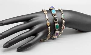 lot 202 image: Three Sterling Silver and Stone Bracelets from Mexico