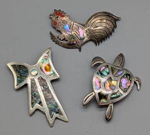 lot 145 image: Three Sterling and Abalone Brooches from Mexico