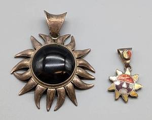 lot 146 image: Pair of Sterling Silver Sunburst Pendants