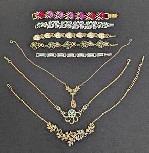 lot 98 image: Vintage Rhinestone Bracelets and Necklaces