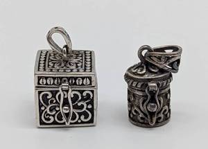 lot 73 image: Pair of Sterling Silver Prayer Box Pendants