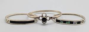 lot 131 image: Three Vintage Sterling Silver and Onyx Cuff Bracelets from Mexico