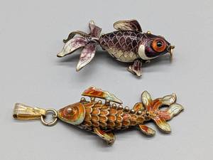 lot 162 image: Pair of Enamel Koi Fish Pendants