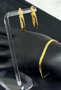 lot 235 image: Savvy Cie 18K Gold over Stainless Steel Bracelet with Pierced Earrings