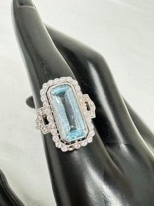 lot 219 image: Stauer Sterling and Crystal Aquamarine Ring