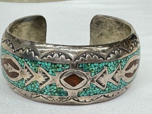 lot 205A image: Vintage Sterling Silver and Turquoise Inlay Bracelet
